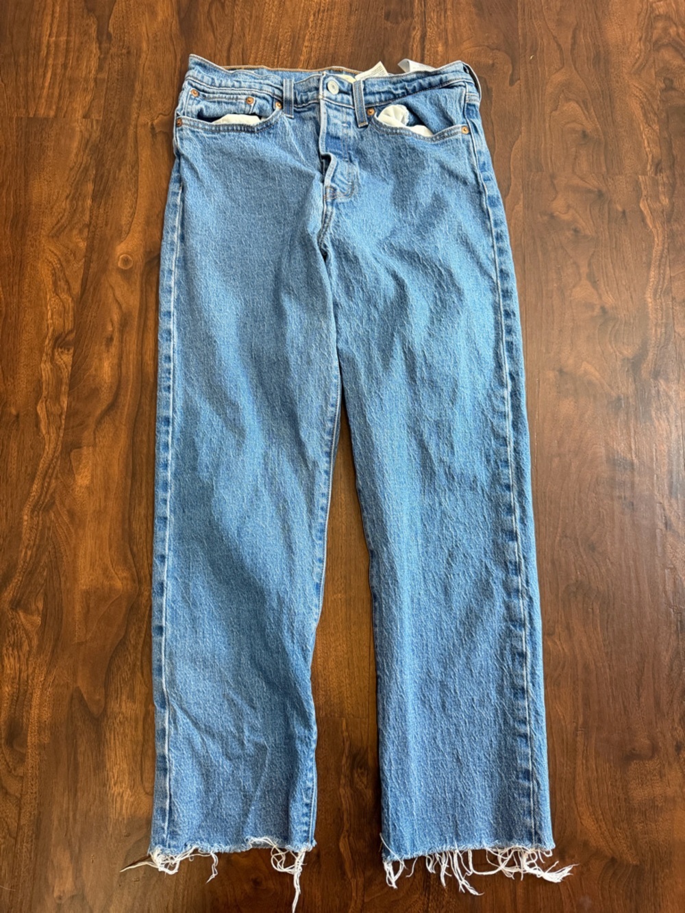 Levi's Wedgie Blue Button-Fly Denim Jeans Frayed Hem Y2K